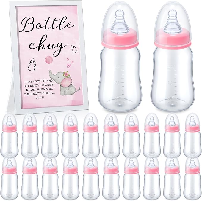 Roowest Bottle Chug Baby Shower Game Favors Including Pink Elephant Theme by Roowest
