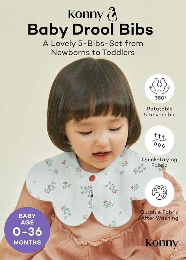 Konny Baby Bibs Set, 360 ​​° Rotate, Soft and Absorbent Bandana Drooling - Image 2