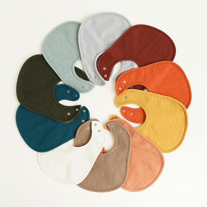 Konssy 10-Pack Muslin Baby Bibs, Soft Cotton Bandana Bibs - Image 8