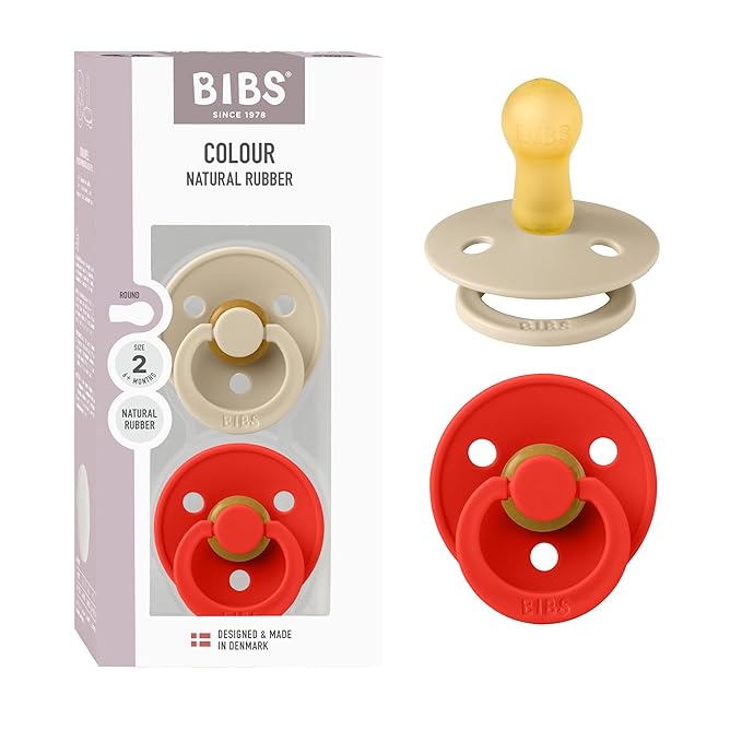 BIBS Colour Pacifier 2-Pack, BPA Free Dummy Binky, Round Nipple. Natural Rubber by BIBS