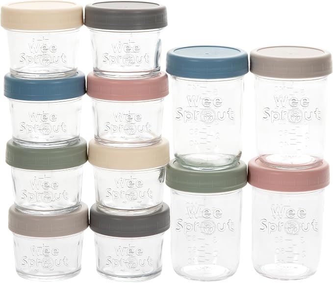 WeeSprout Glass Baby Food Storage Jars w/ Lids Snack, Reusable Small Containers by WeeSprout