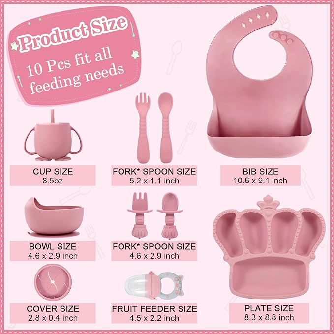 Silicone Baby Feeding Set 10 Pcs Baby Led Weaning Supplies Suction Bowl Divided - Image 2
