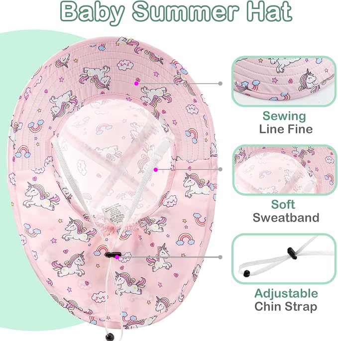 XIAOHAWANG Girls Sun Hat Baby Beach Hats Boys UPF 50+ Kids Summer Protection - Image 3