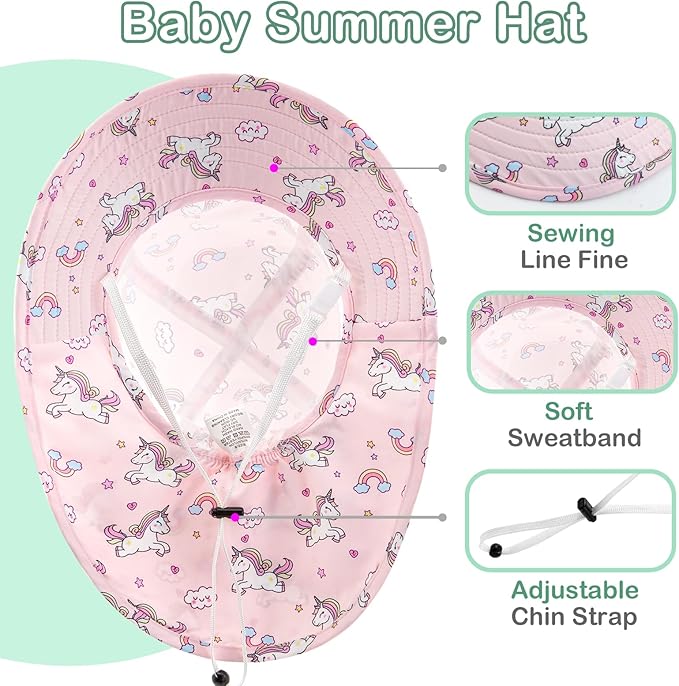XIAOHAWANG Girls Sun Hat Baby Beach Hats Boys UPF 50+ Kids Summer Protection - Image 3