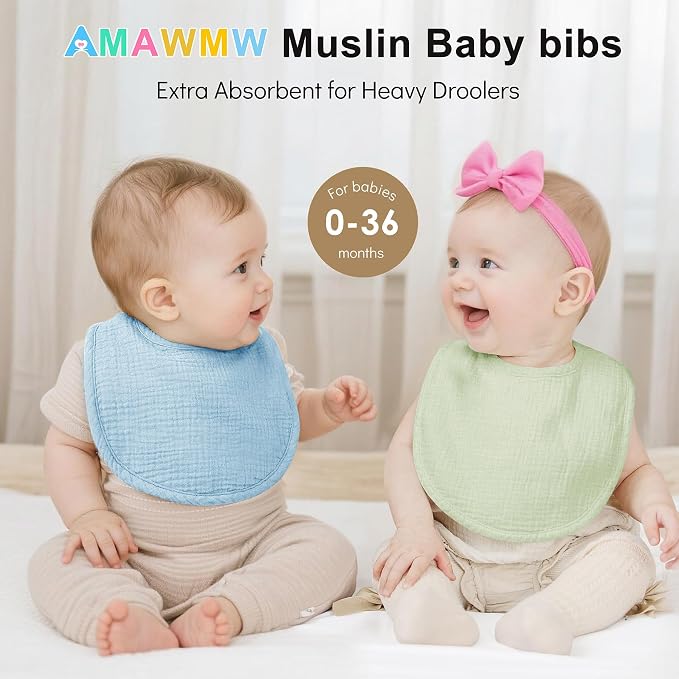 AMAWMW Muslin Baby Bibs for Unisex Boys Girls 6Pack Baby Bandana Drool Bibs - Image 2