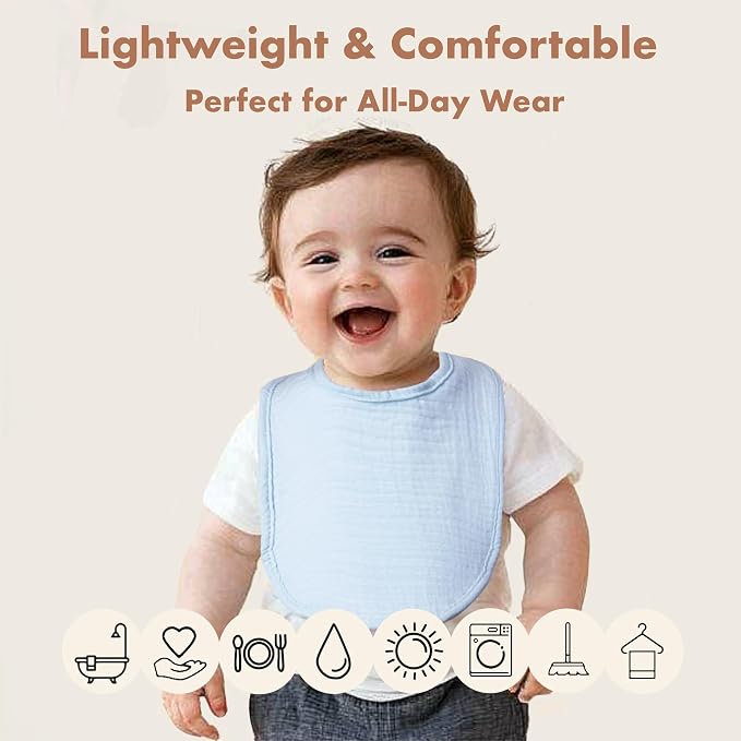 8-Pack Cotton Baby Drool Bibs - Image 2