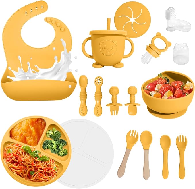 Baby Led Weaning Supplies, 17 Piece BPA-Free Silicone Feeding Set, Eating by Catvegue