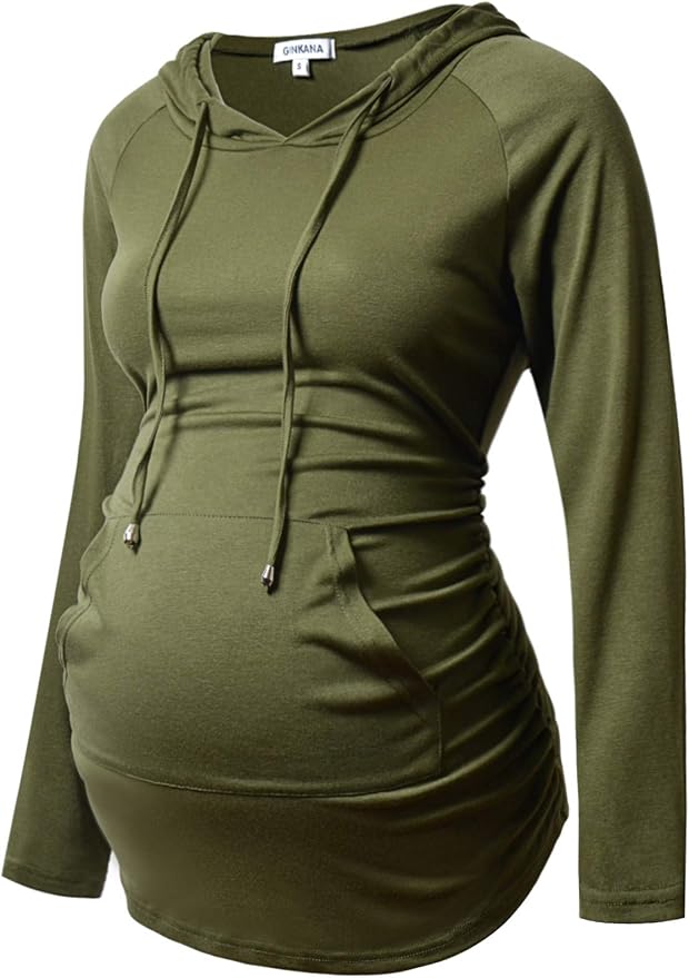 GINKANA Maternity Hoodie Long Sleeves Shirts Casual Maternity Top Pregnancy by GINKANA