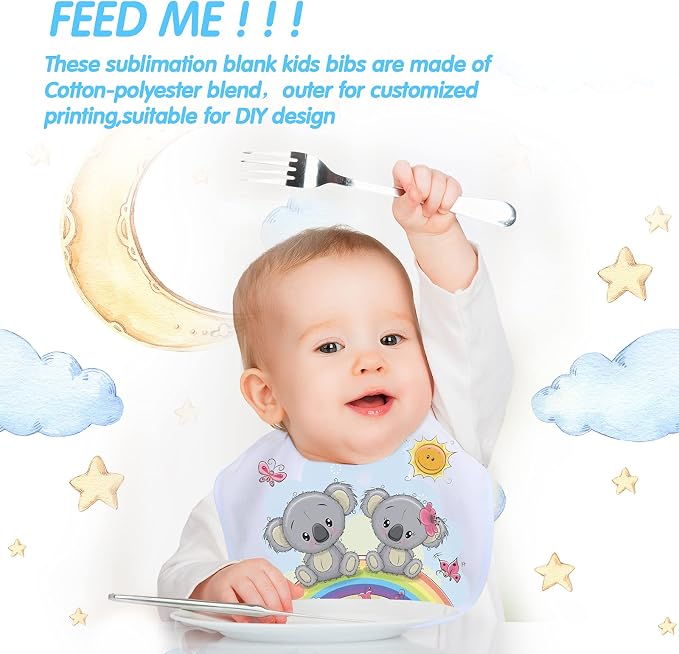 HooLing 12-Piece Sublimation Blank Baby Bib Set, Heat Press White Bibs - Image 6
