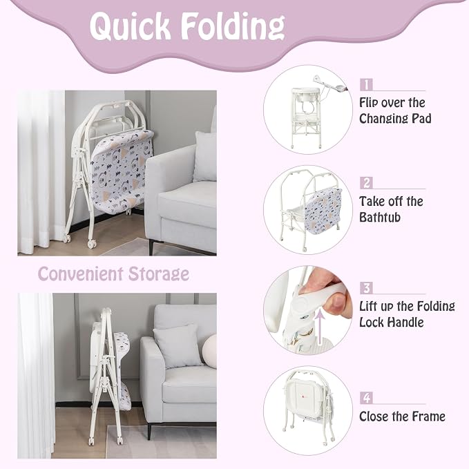 BABY JOY Baby Bathtub with Changing Table, Foldable Infant Diaper Changing - Image 5