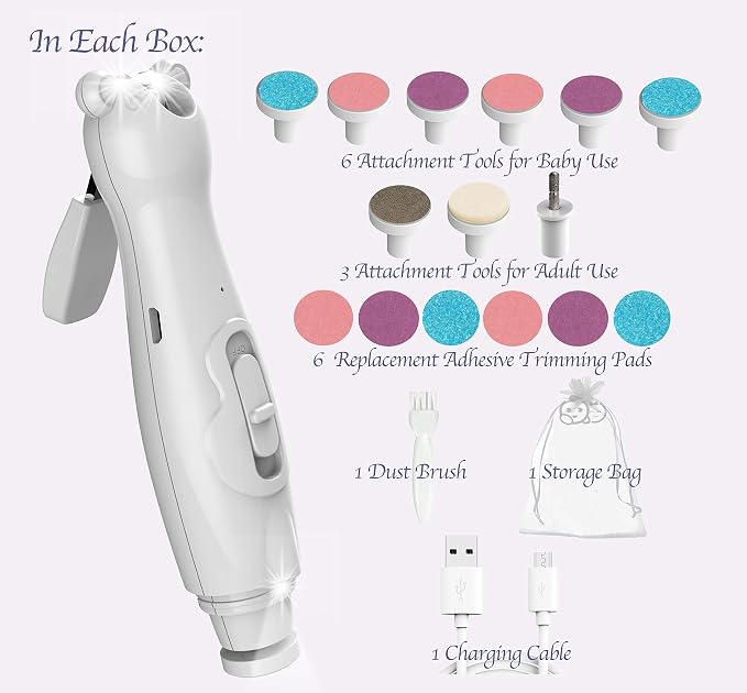 Royal Angels Rechargeable Baby Nail Clippers 20 in 1, Safe Electric Nail Trimmer - Image 4