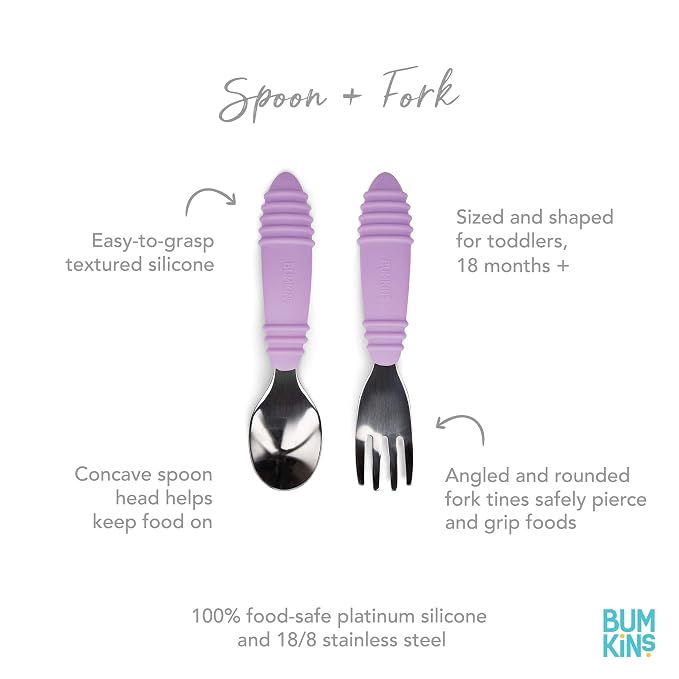 Bumkins Toddler Utensils, Kids Size Fork and Spoon Set, Silicone and - Image 5