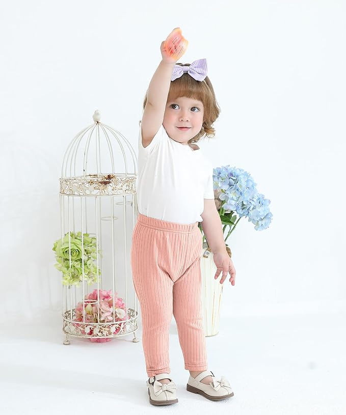 Baby and Toddler Girl's 5 Pack Cotton Ribbed Pull On Pants Leggings 0-4 Years - Image 3