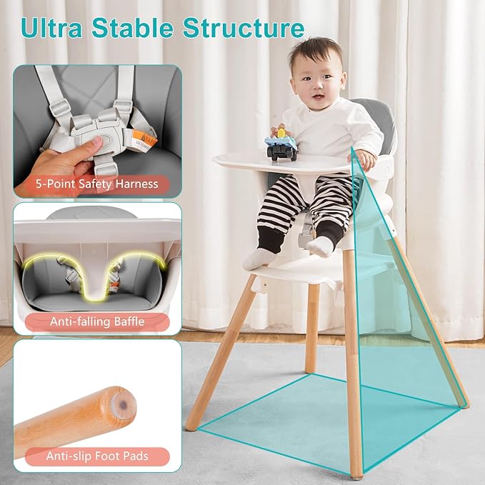 High Chair, 6 in 1 Wooden Convertible High Chairs - Image 5