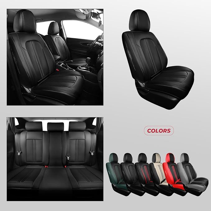 FREESOO Black Car Seat Covers Full Set, Universal Leather Seat Covers - Image 8