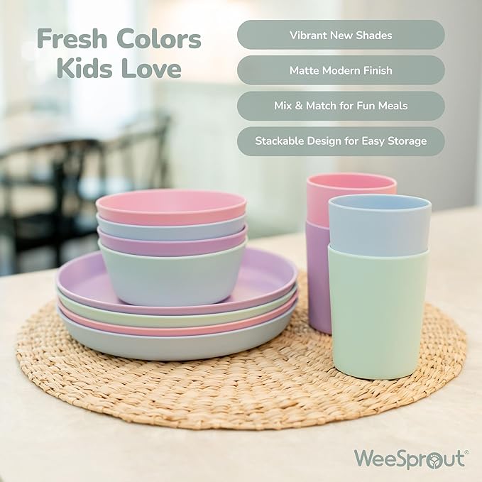 WeeSprout Bamboo Kids Bowls, Set of Four 10 oz Kid-Sized Dinnerware, Leftovers - Image 4