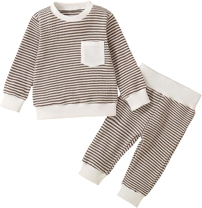 Toddler Baby Boy Fall Clothes Waffle Outfit Long Sleeve Color Blocking by Fufuriprefer
