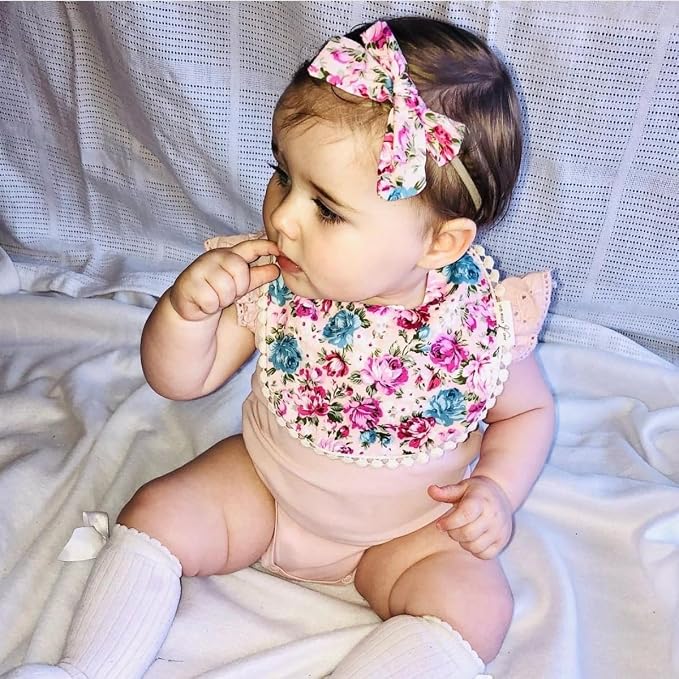 Baby Girls Floral Print Bibs, Reversible Burp Cloth Set - Image 6