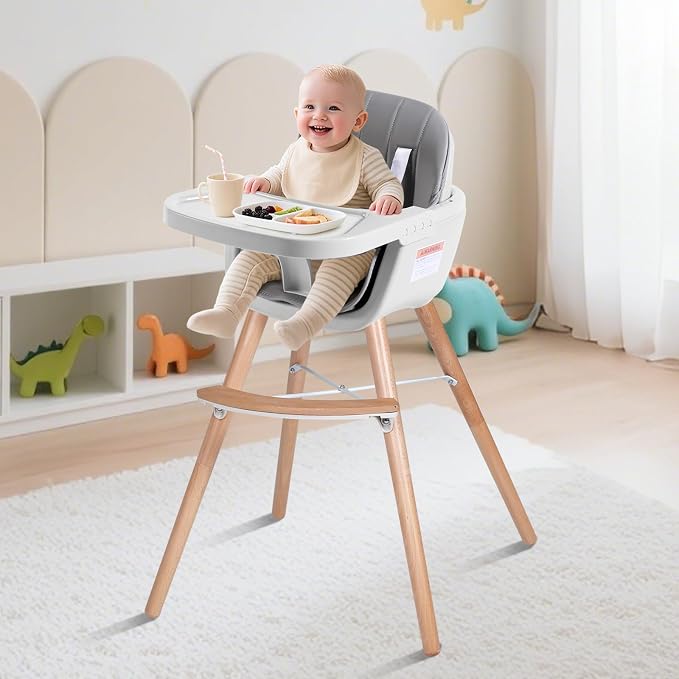 High Chairs for Babies and Toddlers, 3 in 1 Convertible Wooden highchair - Image 2