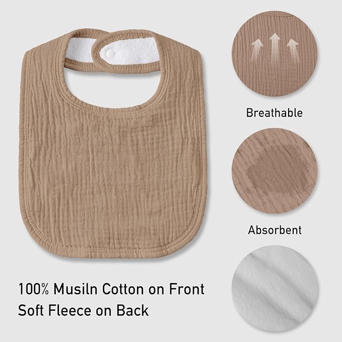 Muslin Baby Drool Bibs for Unisex Boys Girls, 10 Pack Soft Cotton Baby Bib for - Image 5
