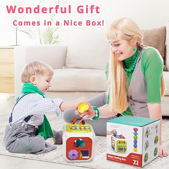 Montessori Toys for Toddlers, 7-in-1 Activity Cube, Shape Sorter Toy| Baby - Image 7