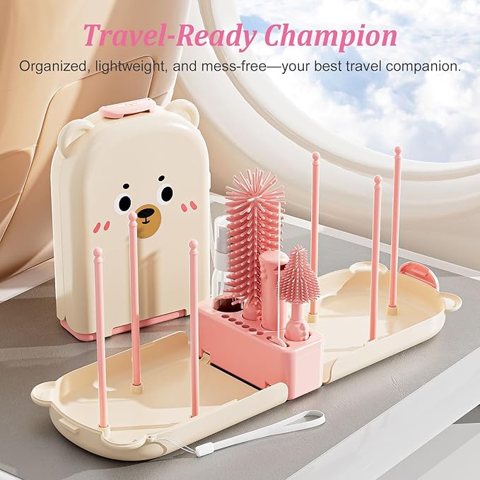 Pink Travel Baby Bottle Cleaner Kit – 6-in-1 Portable Brush Set - Image 7