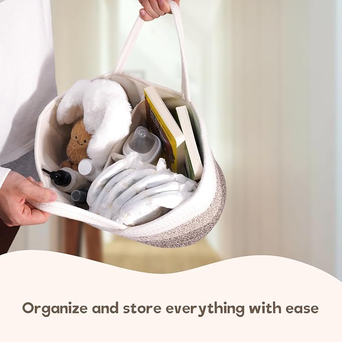 Baby Diaper Caddy Organizer, Extra Large Cotton Rope Nursery Diaper Basket - Image 8