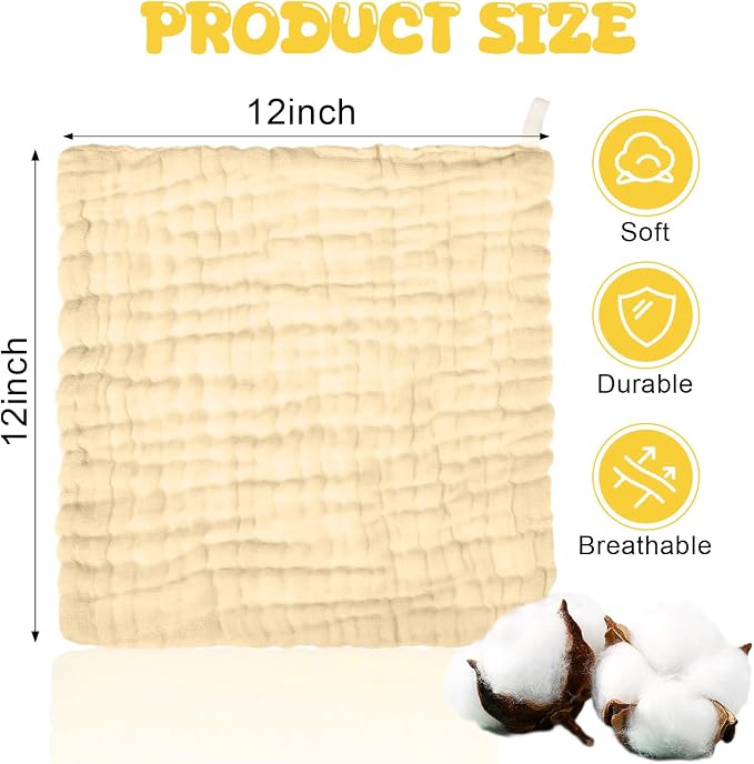 Breling 20 Pcs Baby Muslin Washcloth 12 x 12 Inch 100% Cotton Soft and - Image 2