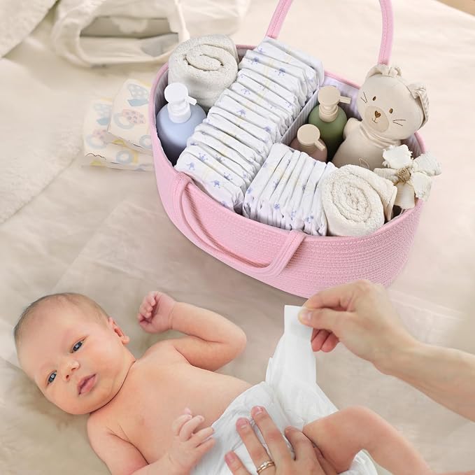 Baby Diaper Caddy Organizer, Cotton Rope Diaper Basket, Baby Basket - Image 3