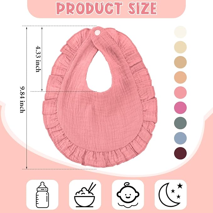 Kenning 18 Pcs Muslin Drool Baby Bibs Baby Girl Ruffle Bibs Absorbent Cotton - Image 2