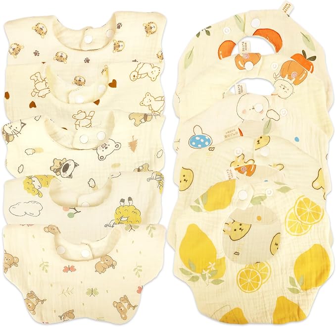 Baby Bibs Muslin Bibs for Baby Girl Boy for Drooling and Teething 10 Pack by DOSMINE