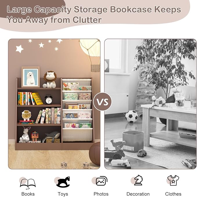 Kids Bookshelf Toy Storage Organizer 4-Tier Wood Book Rack Toddler Bookcase - Image 9
