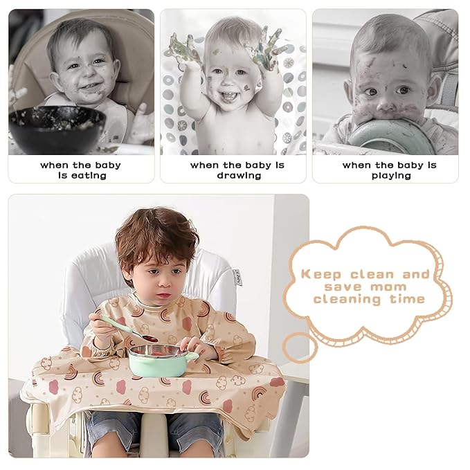 Vicloon Coverall Baby Feeding Bib, Weaning Bib Attaches to Highchair and Table - Image 4