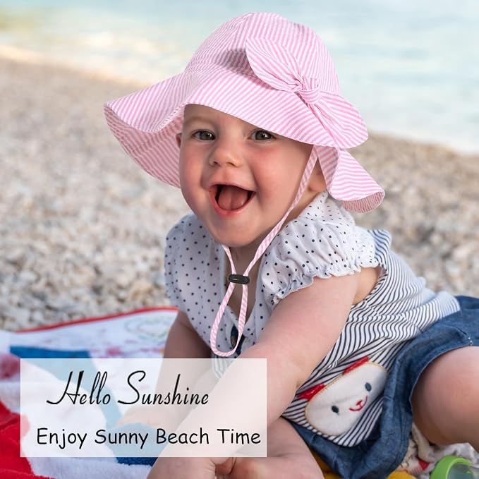 Baby Girl Sun Hat with UPF 50+ Outdoor Adjustable Beach Hat with Wide Brim - Image 7