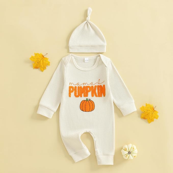 Newborn Infant Baby Boy Halloween Outfit Little Pumpkin Embroidery Romper - Image 3