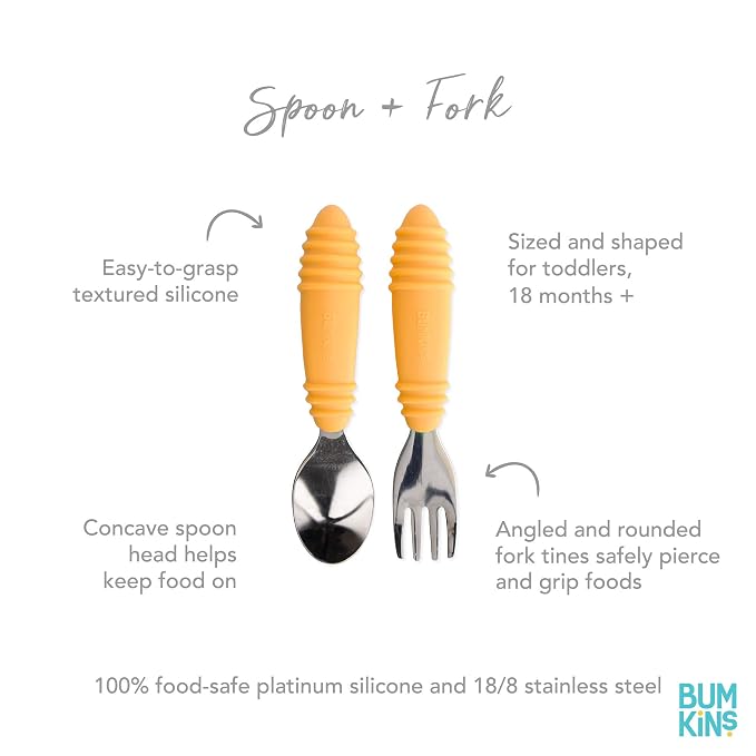 Bumkins Toddler Utensils, Kids Size Fork and Spoon Set, Silicone and - Image 5