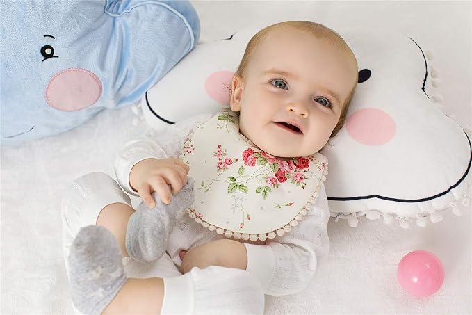 GZMM Baby Bib For Girls, Reversible Waterproof Handmade Natural Cotton Baby - Image 2