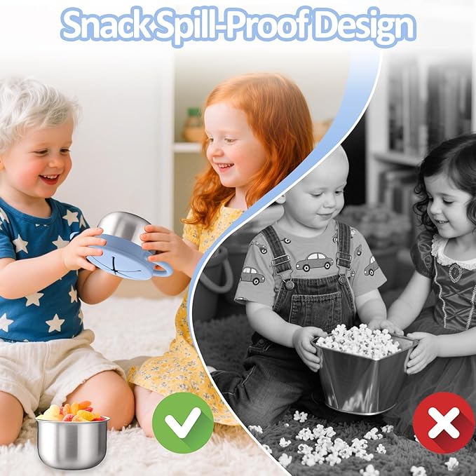 BUSOHA 2 Pack Stainless Steel Toddler Snack Cups - 9 OZ Spill-Proof Baby Snack - Image 5