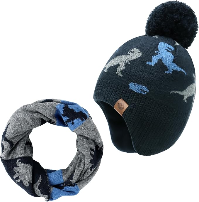 Duoyeree Kids Beanie Hat for Boys Girls Pom-pom Kint Hats Cozy Lining Winter by Duoyeree