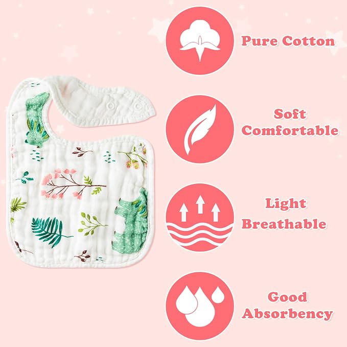 Zainpe 6Pcs Snap Muslin Cotton Baby Bibs Summer Cactus Patterns Infants - Image 3