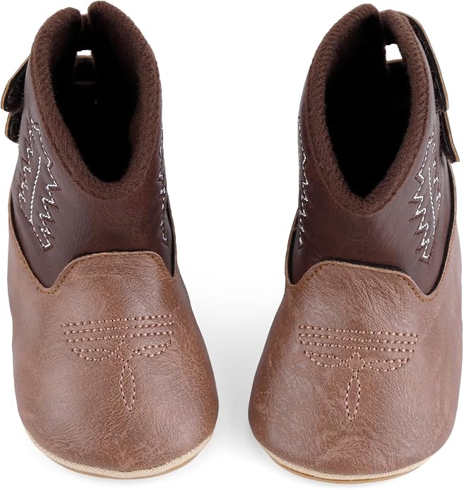 MK MATT KEELY Leather Western Boots Cowboy Bootie Soft Sole Non-Slip Crib Shoes - Image 8