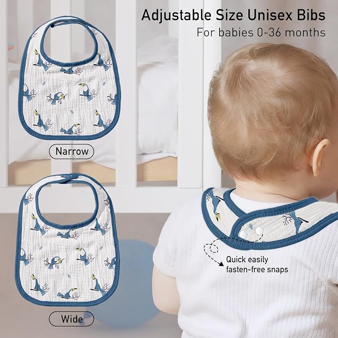 GLLQUEN BABY Muslin Drool Bibs for Boys Girls 8 Pack, Adjustable Baby Bibs for - Image 5