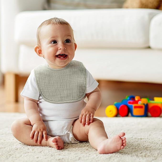6-Pack Muslin Baby Bibs for Unisex Boys Girls, Cotton Baby Drool Bibs, Drooling - Image 4