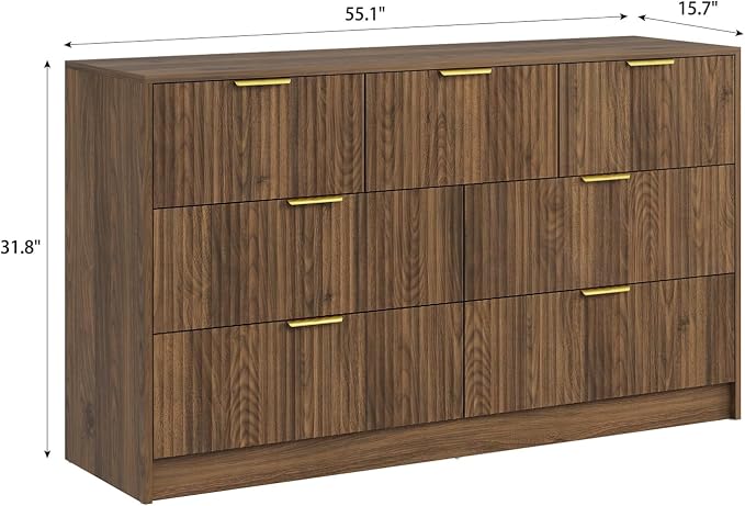 7 Drawers Dresser for Bedroom，55" Wide Fluted Dresser - Image 2
