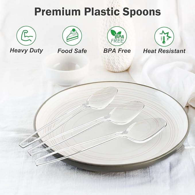 360 Count Clear Plastic Spoons Disposable, Heat Resistant, Solid and Durable - Image 3