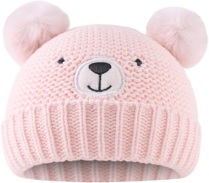 JANGANNSA Cute Bear Baby Beanie Pompom Baby Boys Hat Infant Toddler Winter by JANGANNSA