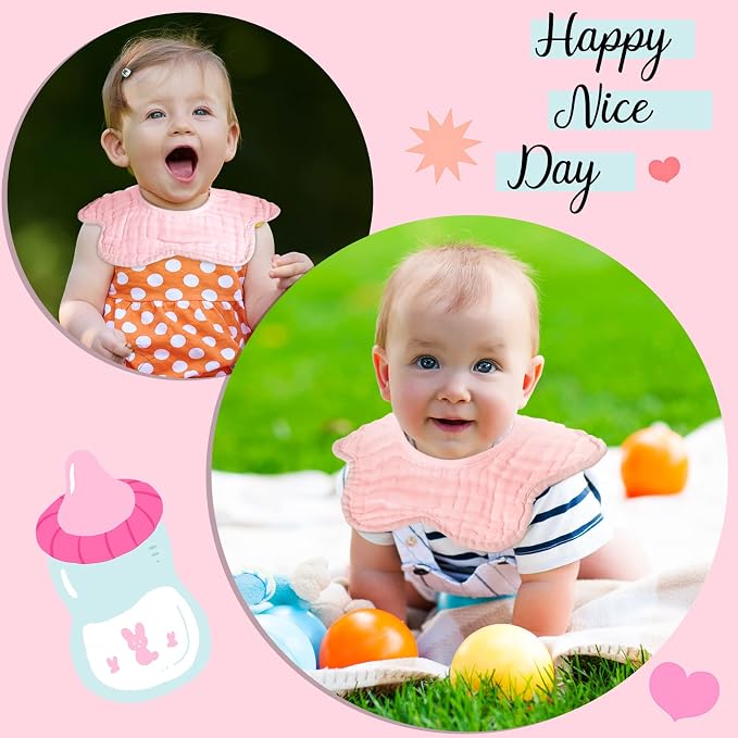 Geyoga 10 Pcs Baby Bibs 360° Rotate Baby Bandana Muslin Drool Bibs Petal Bibs - Image 4
