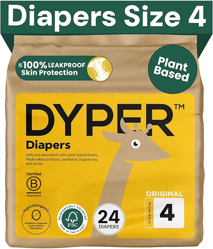 DYPER Baby Diapers Size 4 – Plant-Based, Hypoallergenic, Fragrance-Free & Ultra by DYPER