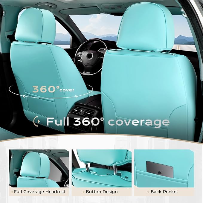 Coverado Car Seat Covers Full Set, Car Seat Protector Waterproof, Nappa Leather - Image 6