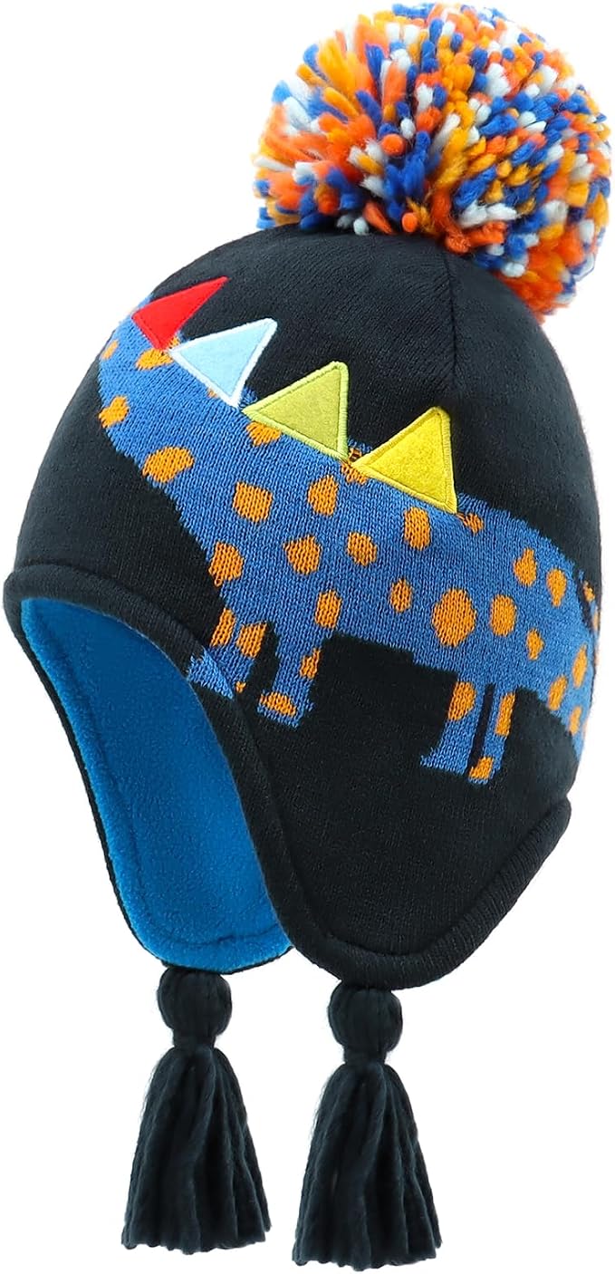 Duoyeree Kids Beanie Hat for Boys Girls Pom-pom Kint Hats Cozy Lining Winter by Duoyeree